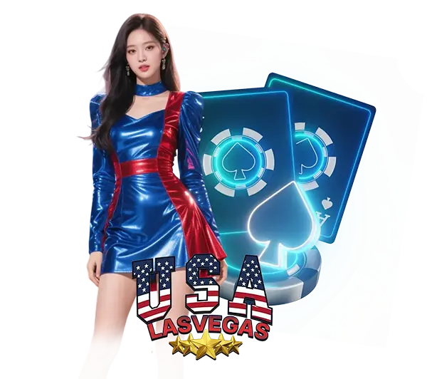 USALASVEGAS สล็อตออนไลน์และคาสิโนออนไลน์ ภาพผู้หญิงธีมแฟนตาซีพร้อมไพ่และเหรียญทอง ลุ้นโบนัสใหญ่ เล่นง่าย ฝากถอนออโต้รวดเร็ว